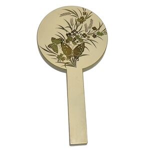 Vintage Lacquer Cho Cho Otagiri Hand Mirror with Lid Gold Butterfly‎ Floral MCM